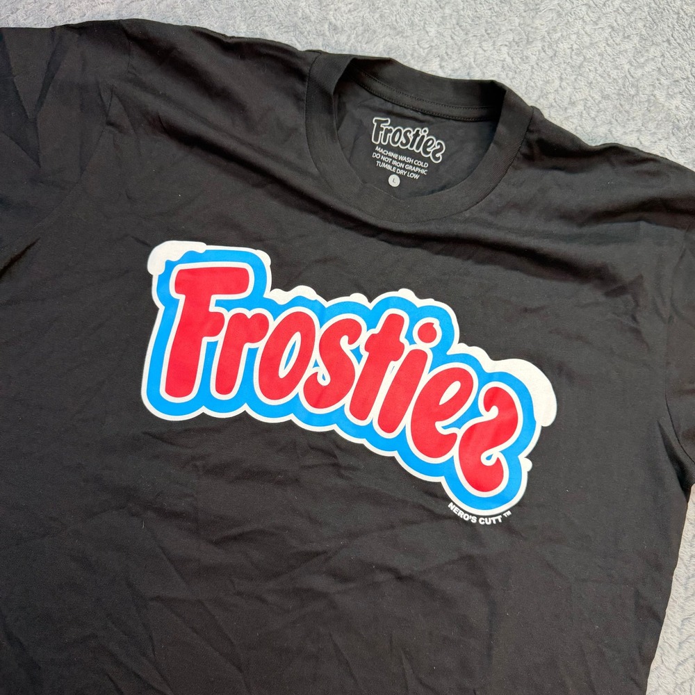 Frostiez Graphic T-Shirt Mens Large Standard Black Cotton Streetwear Made in USA